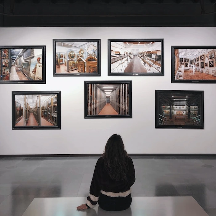Girl looking at art in an art gallery